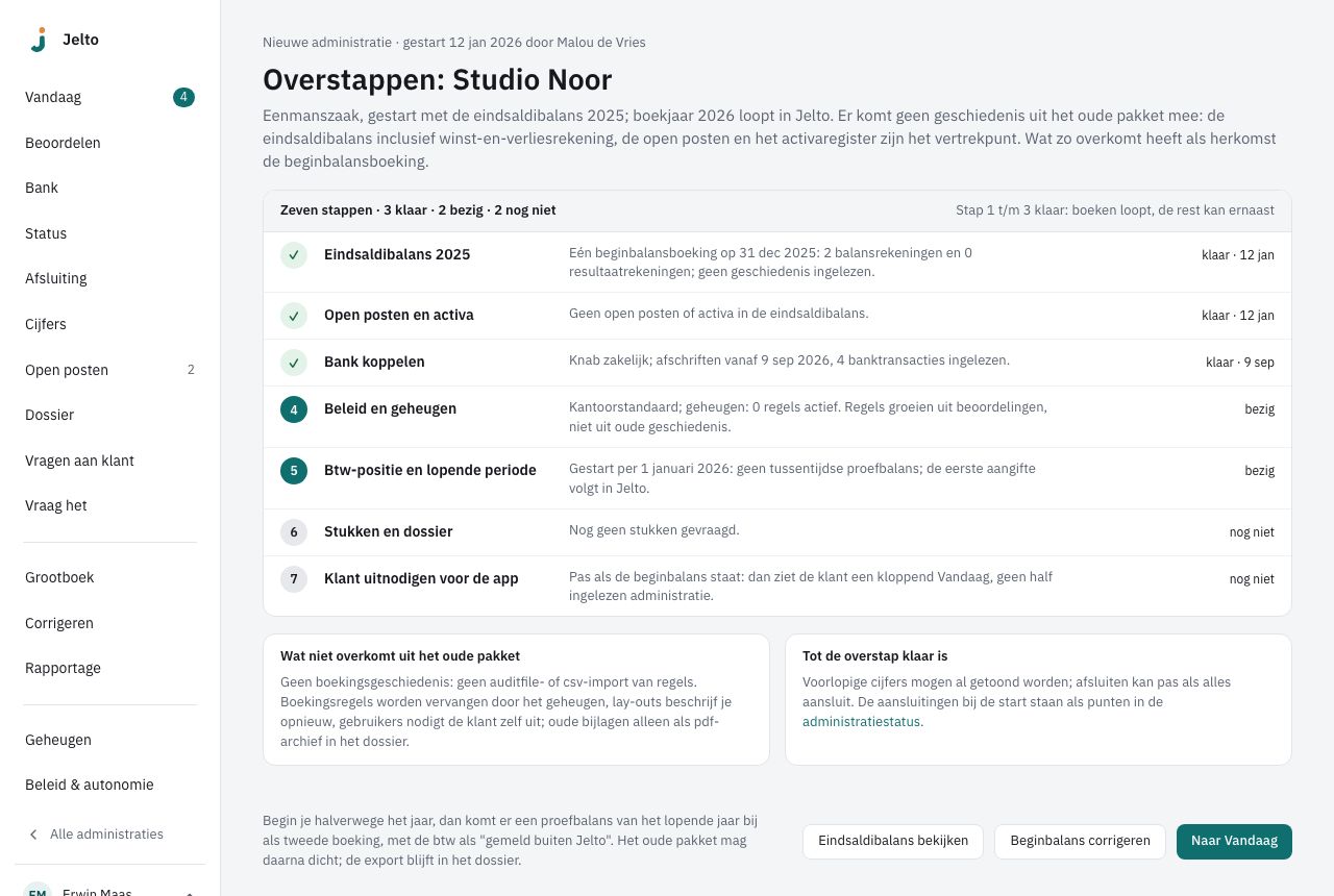 Overstappen met de zeven stappen van de start, de eerste is de eindsaldibalans