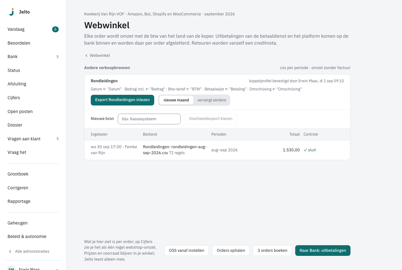 Andere verkoopbronnen met een bron, welke kolom bij welk veld hoort en de ingelezen exports