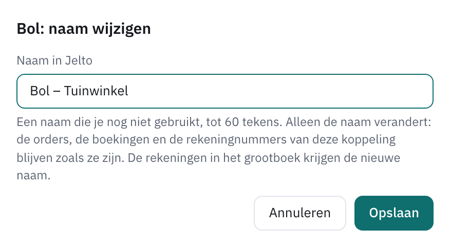 Venster Bol: naam wijzigen met het veld Naam in Jelto